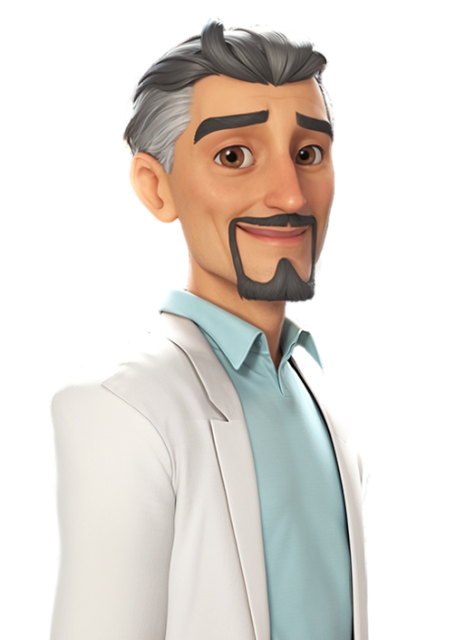 Professor Quantum looking into camera