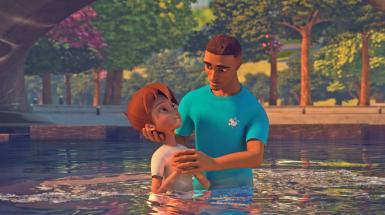 Chris getting baptized by Pastor Aaron