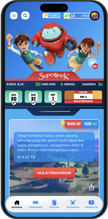 Superbook Bible App Home Screen